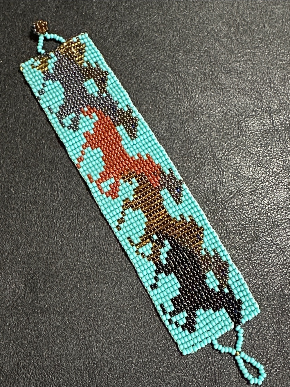 Running Horses Vintage Hand Crafted Seed Bead Button Closure Bracelet